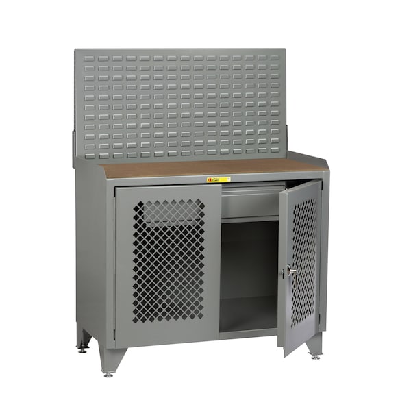 Bench Cabinet, 24" X 36", Perforated Doors, Hardboard, Louvered Panel